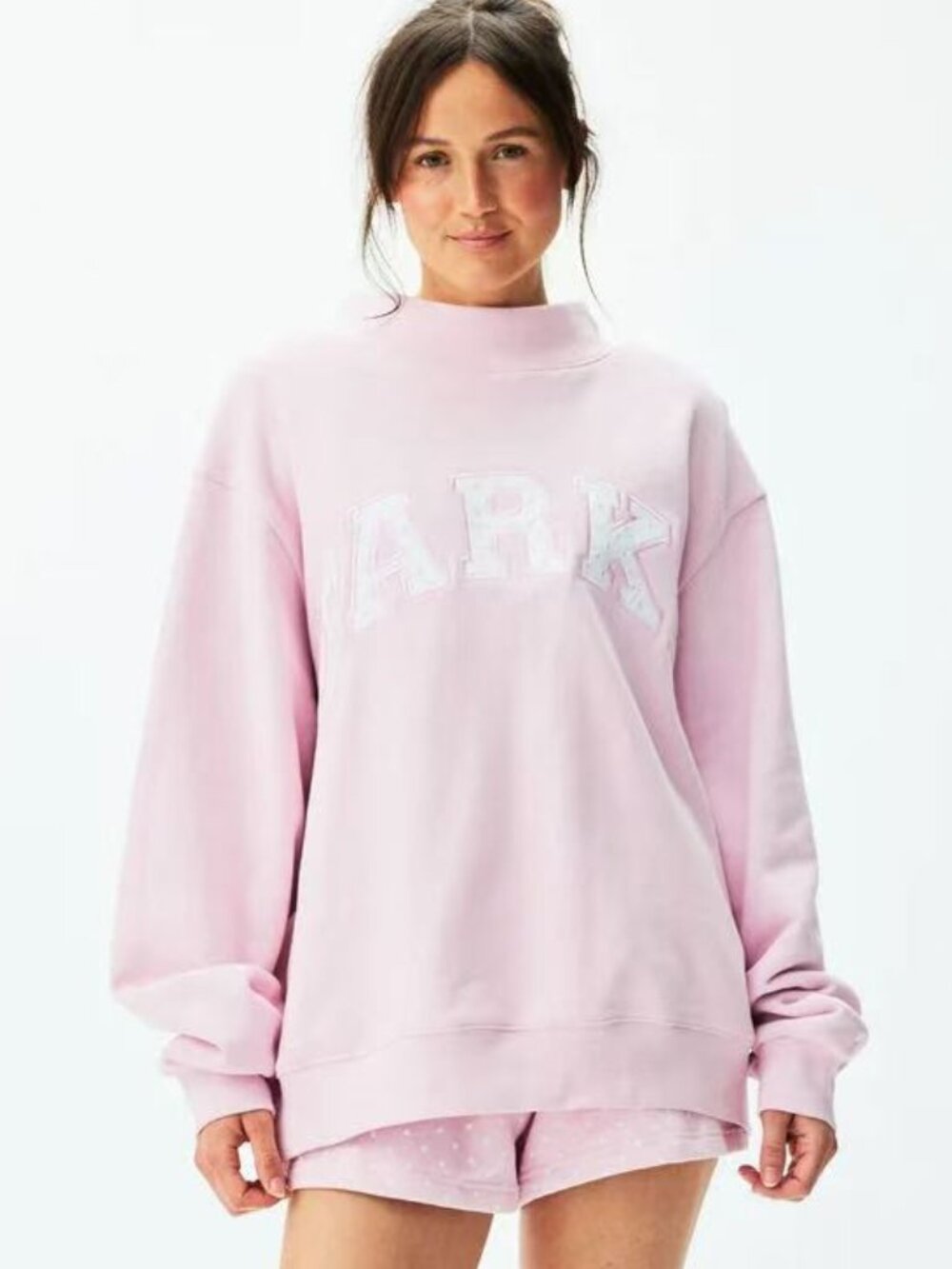 Parke Pink Mock Neck Varsity Logo Sweatshirt S/M Oversized